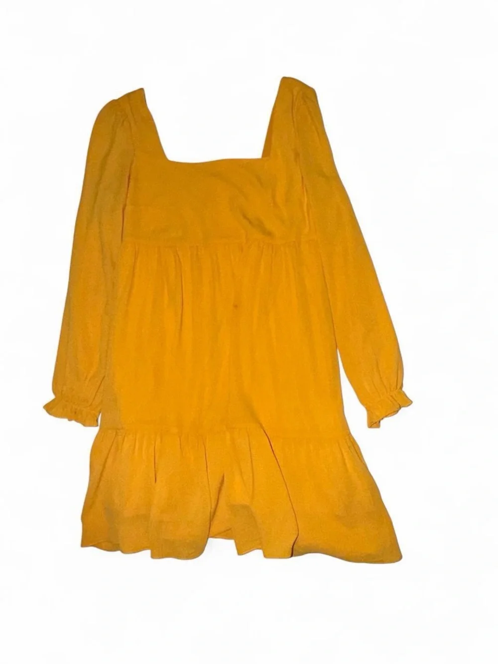 BCBG Square-Neck Tiered Mini Dress in Mustard